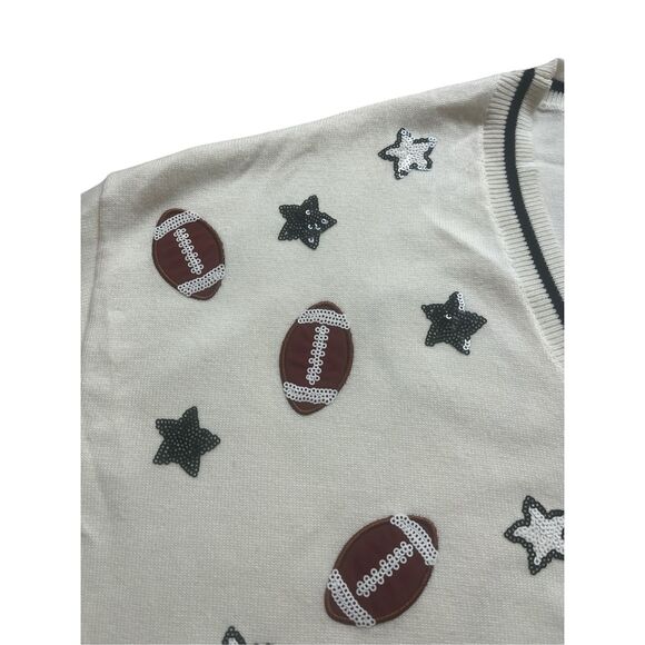 QUEEN OF SPARKLES Football Star Cardigan - Cream and Brown - Picture 4 of 5